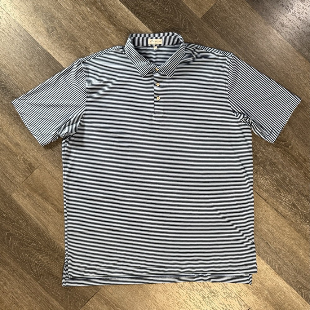 Peter Millar Summer Comfort Men's Striped Polo Blue/White Short Sleeve 2XL